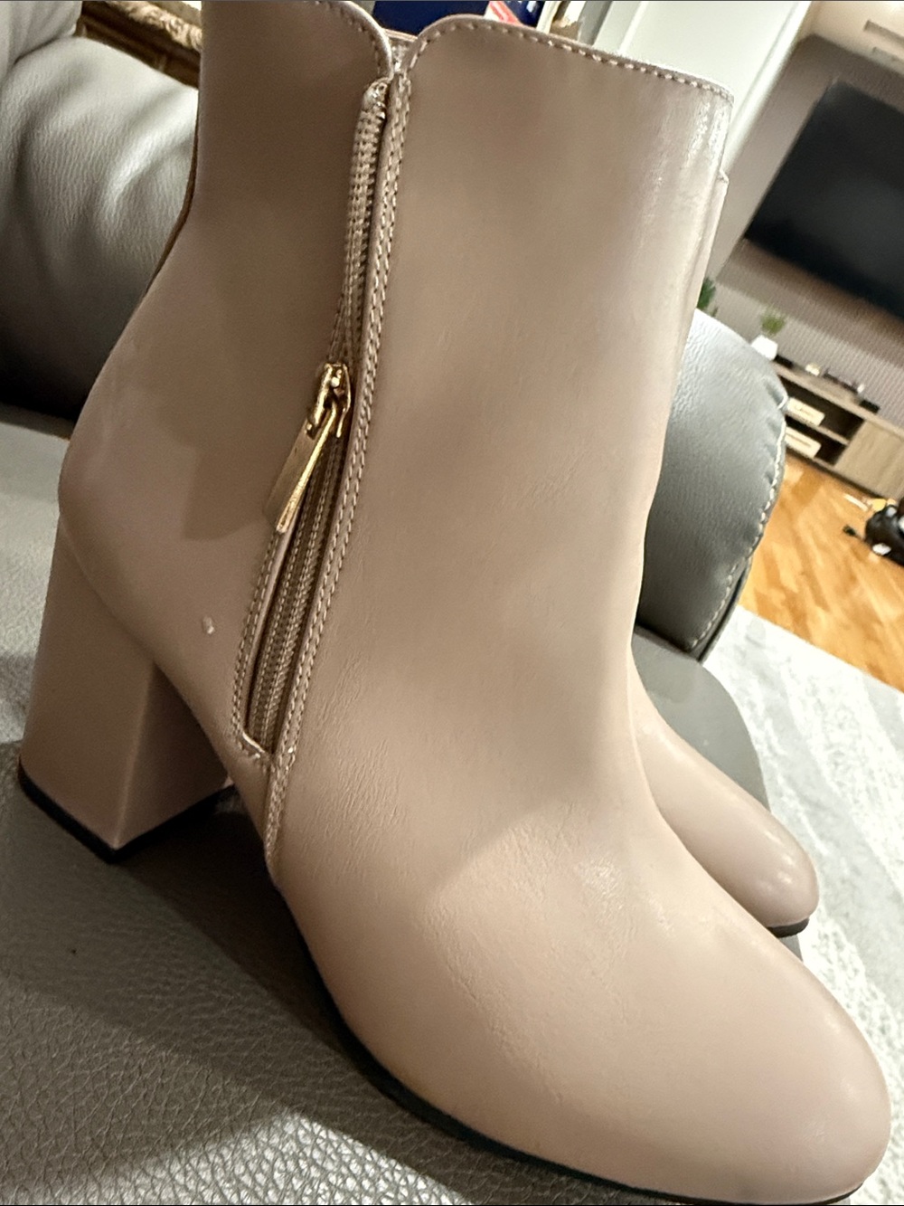 Women's Taupe Block Heel Ankle Boots